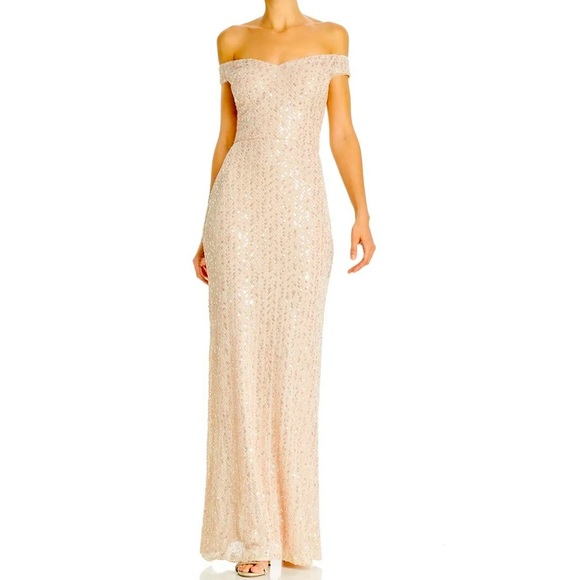 Aqua Dresses & Skirts - Women’s Formal Dress Size 8 AQUA Ivory Off-Shoulder Allover Beaded Sequins Gown